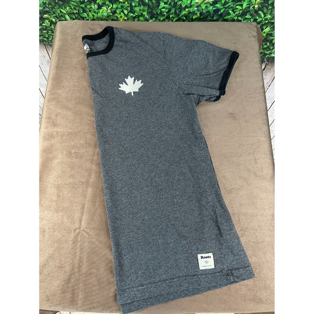 Womens Roots Canada Ringer Charcoal/Black/White T-Shirt Size Medium (SKU: 24W) - Picture 2 of 9